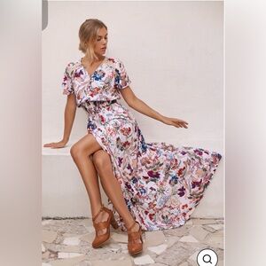 ELF Made by Hand Del Sol High Low Dress Size XL White Floral